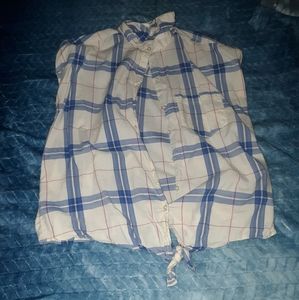 White shirt with red and blue plaid